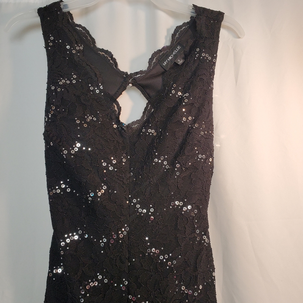 My Michelle Whimsigoth Black w/Silver Sequin Lacey Dark Fairy Long Gown Sz 3 Y2K - Picture 4 of 16